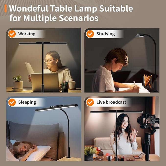 Desk Lamp, 3 Colors Stepless Dimming LED Desk Lamps for Home Office Adjustable Memory Desk Light with Clamp Touch Control Office Lamp Eye Caring Computer Light for Working Sewing(Black) - LeafyLoom
