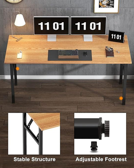Need Computer Desk Office Desk 62 inches Folding Table with BIFMA Certification Computer Table Workstation No Install Needed, Teak AC5BB-157 - LeafyLoom