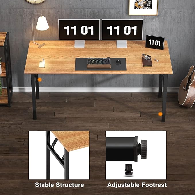 Need Computer Desk Office Desk 62 inches Folding Table with BIFMA Certification Computer Table Workstation No Install Needed, Teak AC5BB-157 - LeafyLoom