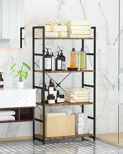 OTK 4 Tier Bookshelf, Tall Bookcase, Office Shelf Storage Organizer, Modern Book Shelf for Living Room, Bedroom, and Home Office, Vintage - LeafyLoom