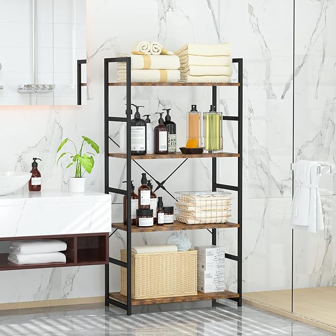 OTK 4 Tier Bookshelf, Tall Bookcase, Office Shelf Storage Organizer, Modern Book Shelf for Living Room, Bedroom, and Home Office, Vintage - LeafyLoom