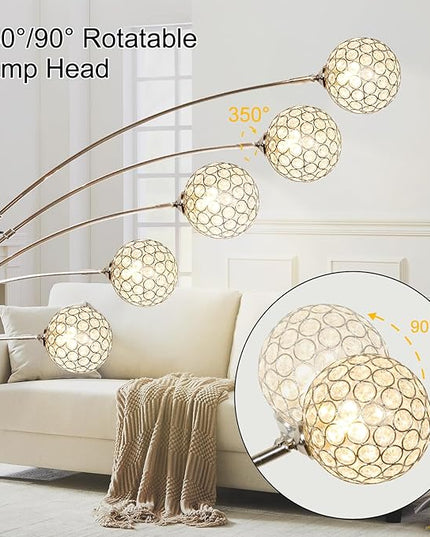 DLLT Floor Lamps for Living Room, 3-Light Chrome Arc Standing Lamp, 86.6" Modern Tall Tree Floor Lamp with Adjustable Arms, Multi-Head LED Floor Lamps for Bedroom, Study, Office, G9 Bulbs Included - LeafyLoom