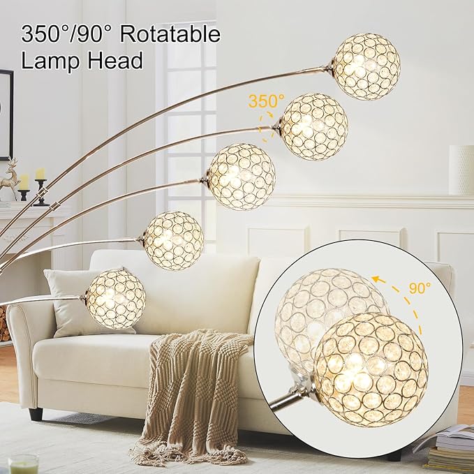 DLLT Floor Lamps for Living Room, 3-Light Chrome Arc Standing Lamp, 86.6" Modern Tall Tree Floor Lamp with Adjustable Arms, Multi-Head LED Floor Lamps for Bedroom, Study, Office, G9 Bulbs Included - LeafyLoom