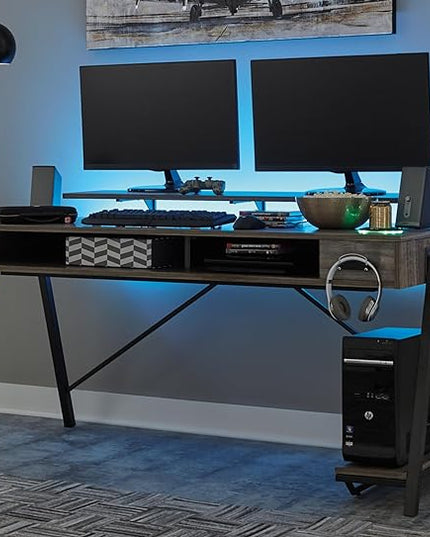 Signature Design by Ashley Barolli Home Office Gaming Desk with Multiuple LED Back Lights, Grayish Brown - LeafyLoom