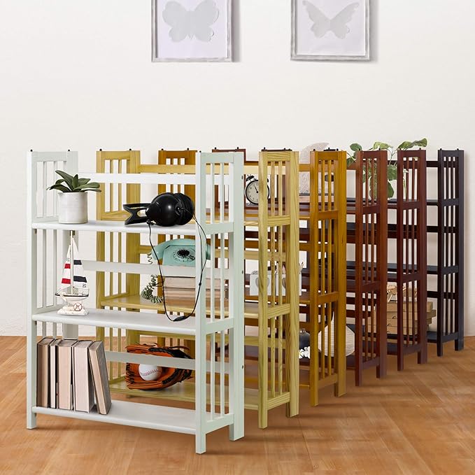 Casual Home 3-Shelf Folding Stackable Bookcase (27.5" Wide)-Walnut - LeafyLoom