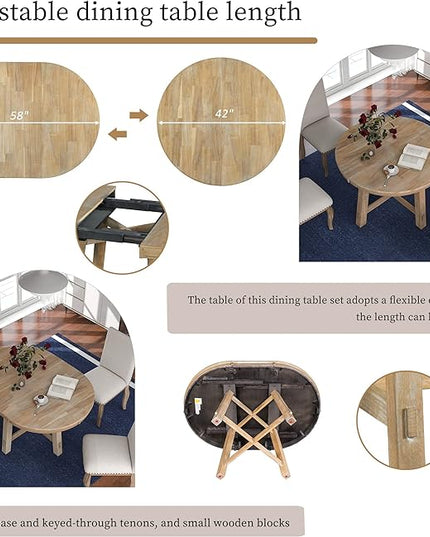 NicBex Dining Table Contemporary Kitchen Table Farmhouse Rustic Round Extendable Dining Table with 16" Leaf Wood Kitchen Table Round Dining Table, Natural Wood Wash - LeafyLoom