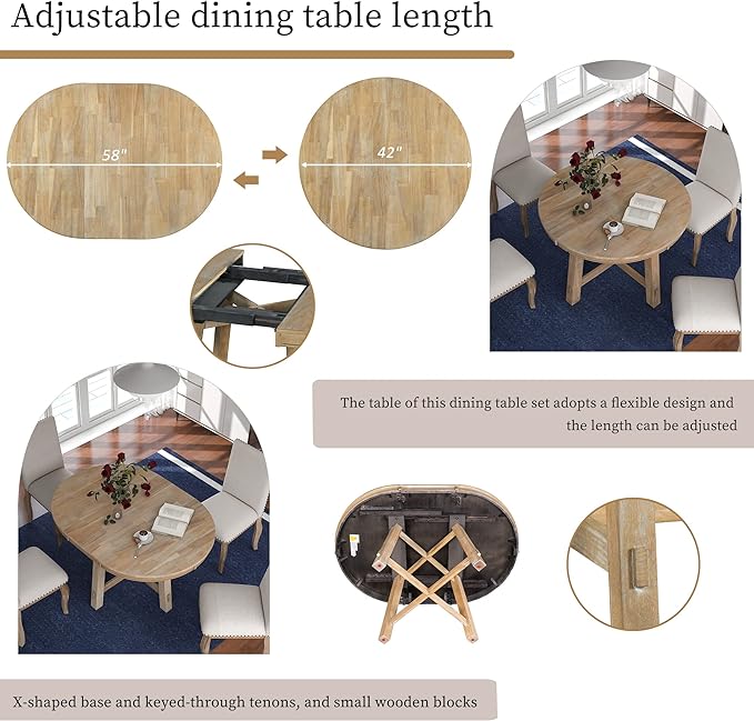 NicBex Dining Table Contemporary Kitchen Table Farmhouse Rustic Round Extendable Dining Table with 16" Leaf Wood Kitchen Table Round Dining Table, Natural Wood Wash - LeafyLoom