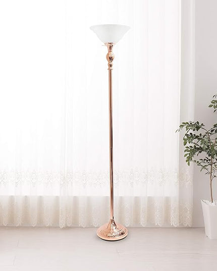 Elegant Designs LF2001-RGD 1 Light Torchiere Marbleized White Glass Shade Floor Lamp, Rose Gold - LeafyLoom
