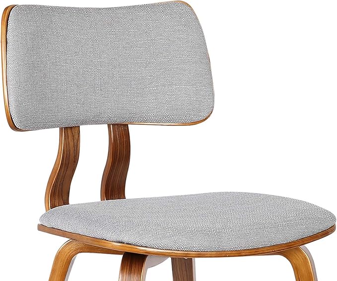Armen Living Jaguar Mid Century Modern Dining Accent Chair for Kitchen Table Desk Vanity in Grey Fabric and Walnut Wood Finish - LeafyLoom