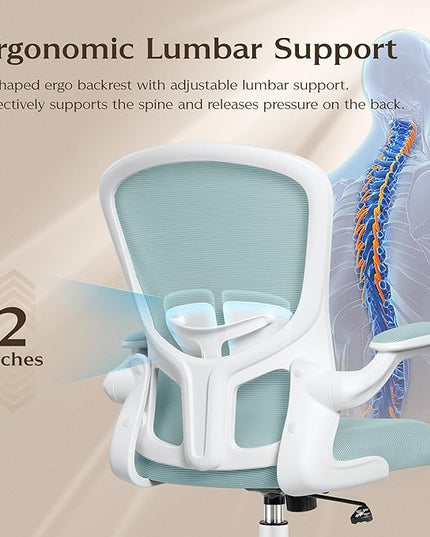 FelixKing Office Chair, Ergonomic Desk Chairs with Wheels Home Mesh Chair Adjustable Lumbar Support and Height, Ergo Chair for Working Gaming Use (Light Blue) - LeafyLoom