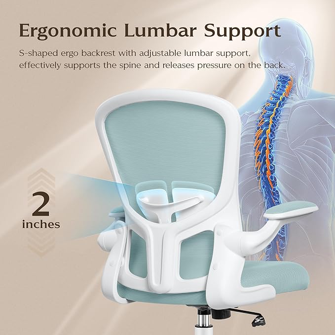 FelixKing Office Chair, Ergonomic Desk Chairs with Wheels Home Mesh Chair Adjustable Lumbar Support and Height, Ergo Chair for Working Gaming Use (Light Blue) - LeafyLoom