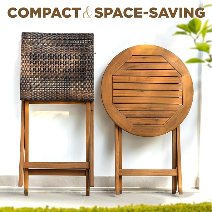 Wood Wicker Design Heavy Duty 400lbs Capacity Premium Patio Bistro Set 3 Piece Outdoor, Onesize - LeafyLoom