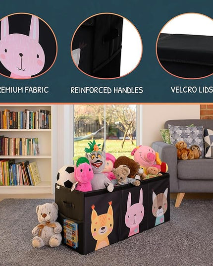 Extra Large Toy Storage Organizer with Lid - Sturdy, Collapsible Toy Chest Storage Box with Cute Design - Toys Bin with Dividers for Kids, Boys, Girls, Nursery, Bedroom, Play room 37"x16"x14" - LeafyLoom