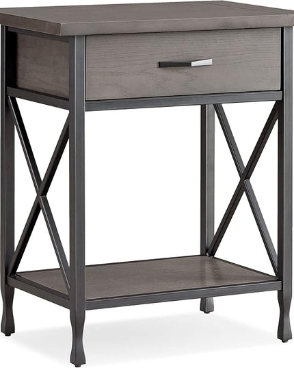 Leick Home 23022 Chisel & Forge One Drawer Nightstand with Shelf, Gray/Matte Black - LeafyLoom