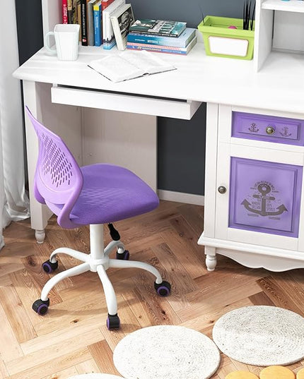 Kids Desk Chair, Purple Ergonomic Kids Office Chair Ages8-12 w/Lumbar Support, Low-Back Teen Desk Chair for Girls Boys, Small Cute Kids Computer Chair for Bedroom/Study/Vanity Desk - LeafyLoom