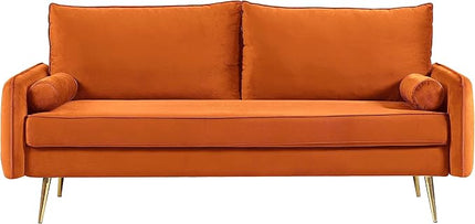 Kent Modern Sofa, European Style Velvet Living Room Furniture with Tapered Legs, Vintage Flair, and Sleek Design, Orange - LeafyLoom