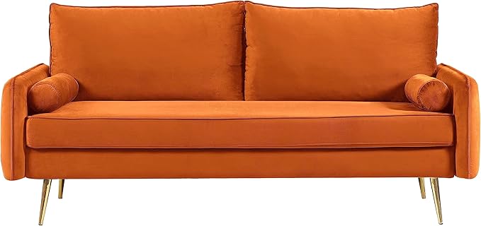 Kent Modern Sofa, European Style Velvet Living Room Furniture with Tapered Legs, Vintage Flair, and Sleek Design, Orange - LeafyLoom