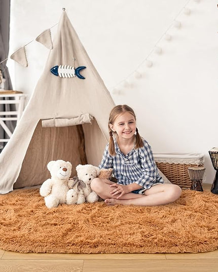 Noahas Ultra Soft Fluffy Bedroom Rugs,2.6' X 5.3' Oval Khaki Fluffy Rugs for Bedroom,Small Throw Rugs, Kids Room Carpet Modern Shaggy Area Rugs Home Decor - LeafyLoom