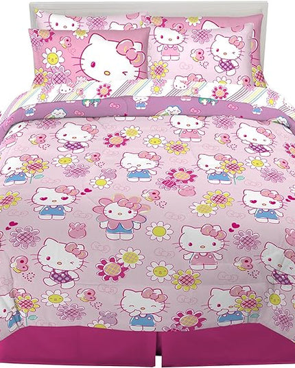 Franco Kids Bedding Super Soft Comforter and Sheet Set with Sham, 7 Piece Full Size, Hello Kitty - LeafyLoom