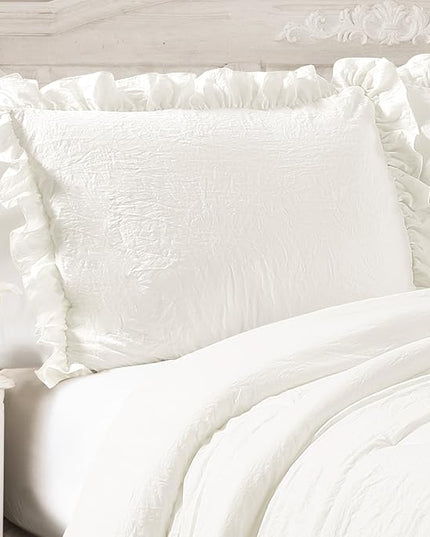 Lush Decor Reyna Ruffle Comforter Set - 3 Piece Cozy Ruffled Bedding Set - Timeless Elegance and Comfort for Bedroom - California King, White - LeafyLoom
