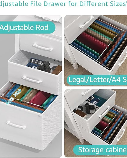 Lufeiya White Computer Desk with File Drawers Cabinet, 47 Inch Home Office Desks with Fabric Filing Cabinet for Small Space, Modern Writing Table PC Desks, White - LeafyLoom