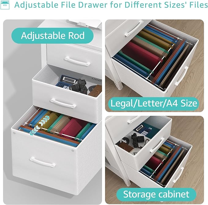 Lufeiya White Computer Desk with File Drawers Cabinet, 47 Inch Home Office Desks with Fabric Filing Cabinet for Small Space, Modern Writing Table PC Desks, White - LeafyLoom