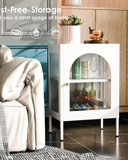 Buffet Storage Cabinet, Metal Sideboard Cabinet with Glass Doors, Coffee Bar Cabinet with an Adjustable Shelf, Suitable for Kitchens, Living Room and Coffee Shops, Assembly Required - LeafyLoom