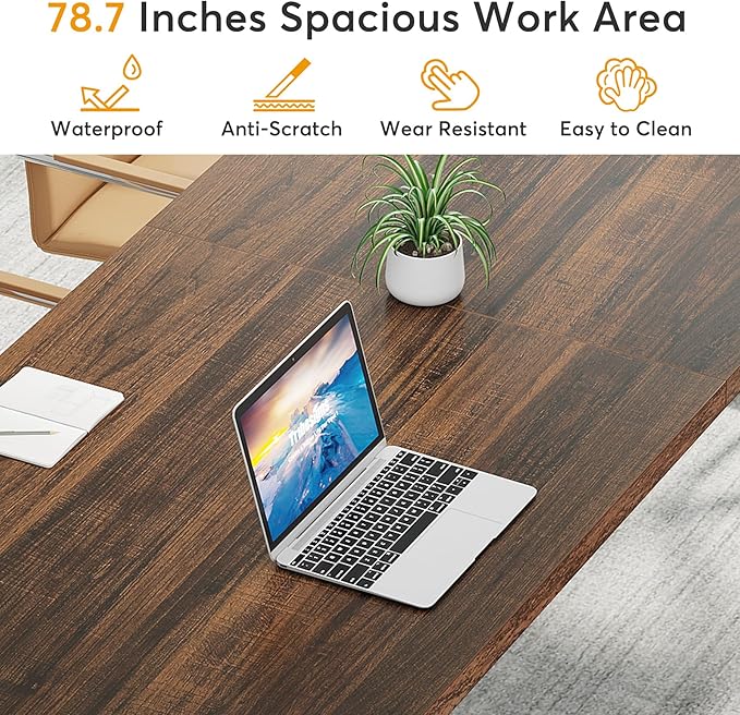 Tribesigns 78.7-Inch Executive Desk, Large Computer Office Desk Workstation, Modern Simple Style Laptop Desk Study Writing Table Business Furniture for Home Office (Rustic Brown/White, 78.7 Inch) - LeafyLoom