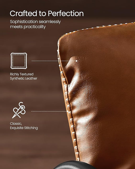 VASAGLE EKHO Collection - Accent Chair, Metal Framed Armchair, Synthetic Leather with Stitching, Mid-Century Modern, Sling Chair for Living, Bedroom, Reading Room, Lounge, Caramel Brown ULAC014K01 - LeafyLoom
