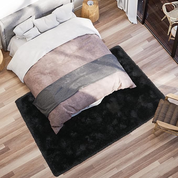 Softlife Rug for Living Room 5.3x7.6 Feet Area Rug for Bedroom Super Soft Shaggy Rugs for Kids Room Fluffy Fuzzy Carpets Long Plush Bedside Rug Nursery Christmas Home Decoration for Boys Girls, Black - LeafyLoom