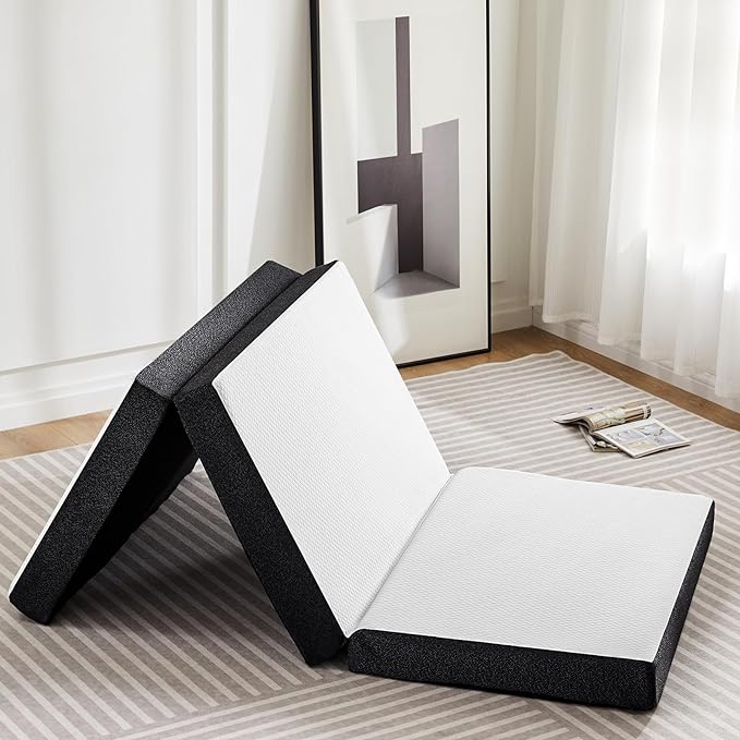 OLIXIS Tri-fold Memory Foam Mattress - 3 Inch Twin Size Portable Floor Bed, Foldable Mat for Kids and Adults, Collapsible and Washable Cover with CertiPUR-US Certified, for Travel & Camping & Yoga - LeafyLoom