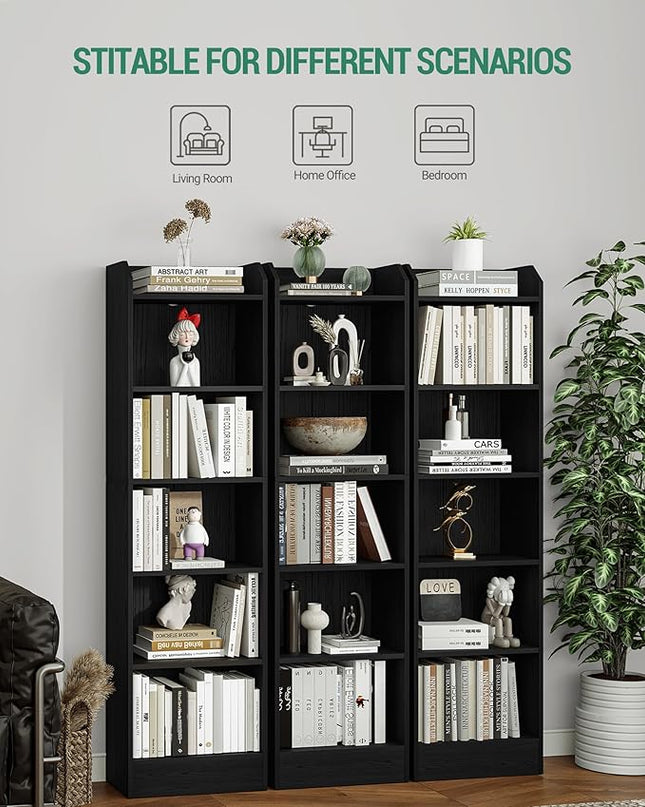 6-Tier Bookshelf, 66.7 Inches Floor Standing Bookcase, Display Storage Shelf, Corner Shelf, Home Decor Furniture for Home Office, Living Room, Bedroom, Black 02904XBC - LeafyLoom
