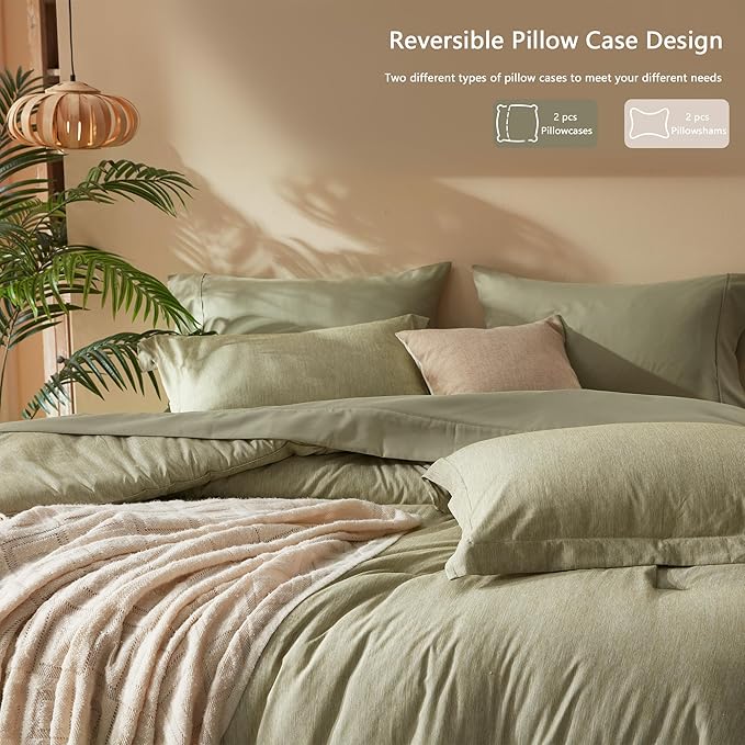UNILIBRA Twin Comforter Set - 5 Pieces Bed in a Bag Twin Size Olive Green Soft for All Seasons - Cationic Dyeing Bedding Comforter Sets with Comforter, Flat Sheet, Fitted Sheet, Pillowcases & Shams - LeafyLoom