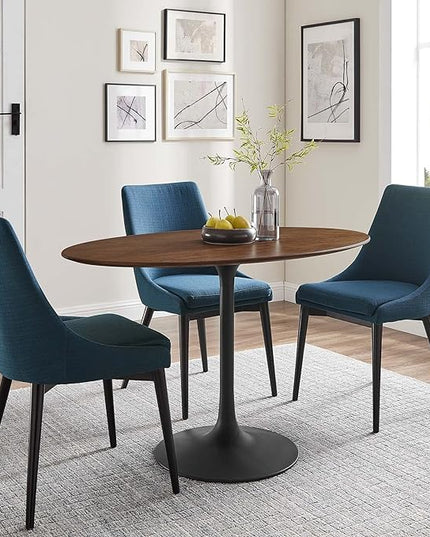 Modway Lippa 48" Oval-Shaped Mid-Century Modern Dining Table with Walnut Top and Black Base - LeafyLoom
