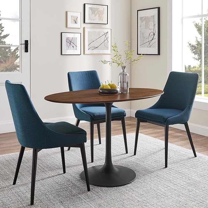 Modway Lippa 48" Oval-Shaped Mid-Century Modern Dining Table with Walnut Top and Black Base - LeafyLoom