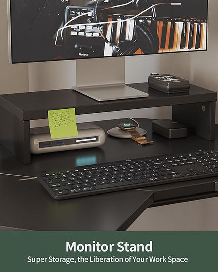 FEZIBO Corner Standing Desk, 48 Inches L Shaped Standing Desk, Electric Stand Up Corner Desk, Home Office Sit Stand Desk with Black Top and Frame - LeafyLoom