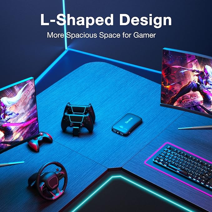 Mr IRONSTONE L Shaped Gaming Desk Corner Computer Desk, Home Office Desks Writing Workstation with Large Monitor Stand, Easy to Assemble (Black,51 Inch) - LeafyLoom