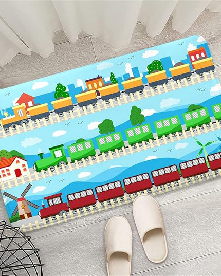 Train Rug Car Rug Play Mat Truck Rugs for Boys Room Kids Car Rug Truck Car Rug Car Carpet for Kids Kids Rugs for Playroom Car Rug for Boys Room,Light Blue 2'×3' - LeafyLoom