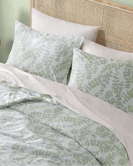 Codi Sage Green Comforter Set King Size, Floral Bedding Sets for Women | Nature Botanical Style, Unique Reversible Design, Better for Spring and Summer | Leaf Print 3 Pieces - LeafyLoom