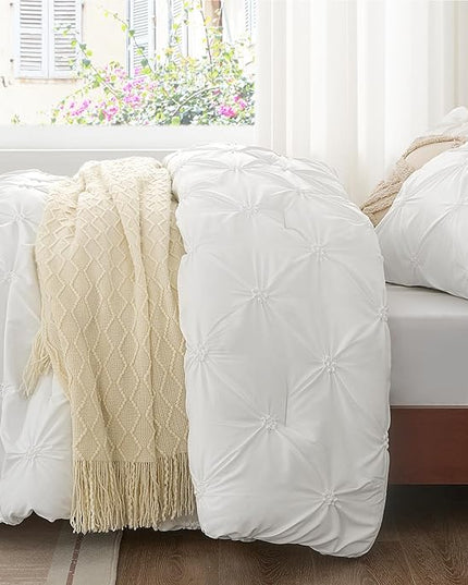 BEDELITE White Twin Comforter Set for Girls - 2 Peices Boho Pintuck Bedding Comforter Sets, Lightweight Soft & Warm Twin Bedding Sets with 1 Pillowcase for All Season - LeafyLoom
