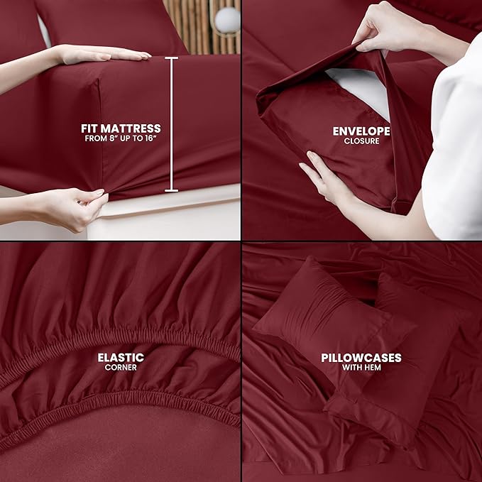 Utopia Bedding Full Bed Sheets Set - 4 Piece Bedding - Brushed Microfiber - Shrinkage and Fade Resistant - Easy Care (Full, Red Burgundy) - LeafyLoom
