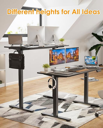 STARY Electric Adjustable Height Sit Stand Home Office Desk with Splice Board, 48x24, Abner Walnut Desktop/Black Frame - LeafyLoom