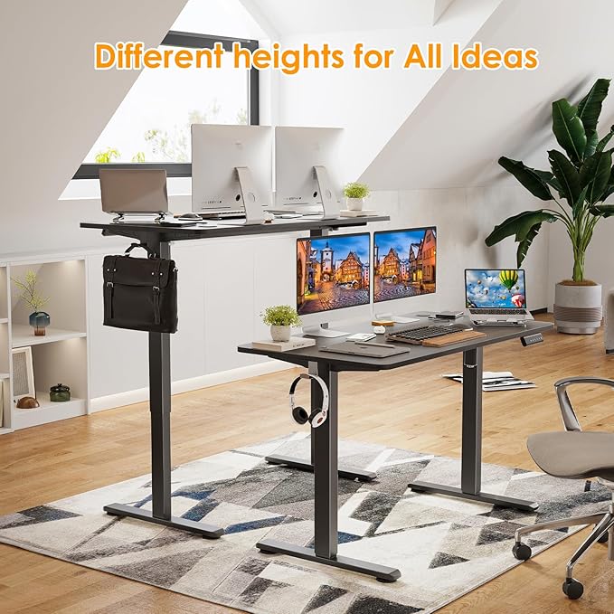 STARY Electric Adjustable Height Sit Stand Home Office Desk with Splice Board, 48x24, Abner Walnut Desktop/Black Frame - LeafyLoom