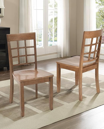 COLAMY Wooden Dining Chairs Set of 2, Nine-Square High Back Kitchen Side Chair, Farmhouse Dining Chairs for Kitchen and Dining Room, Light Brown - LeafyLoom