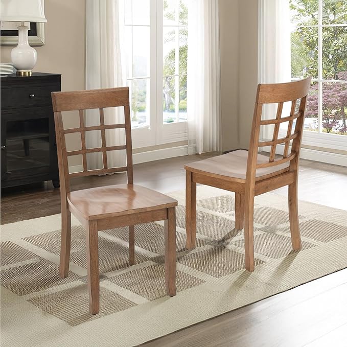 COLAMY Wooden Dining Chairs Set of 2, Nine-Square High Back Kitchen Side Chair, Farmhouse Dining Chairs for Kitchen and Dining Room, Light Brown - LeafyLoom