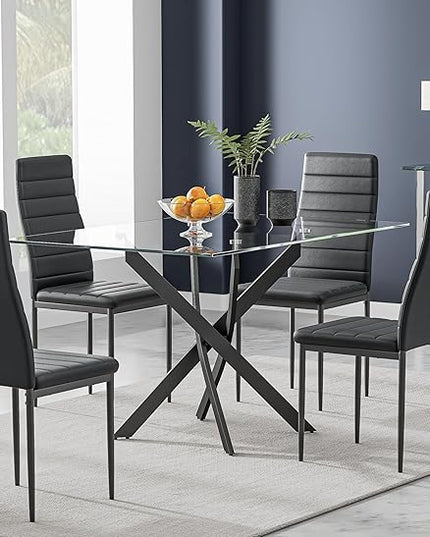 Tempered Glass Dining Table with Black Metal Legs, 47" Modern Rectangular Kitchen Table for Dining Room Kitchen,Black - LeafyLoom