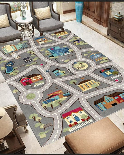 Analog ABC Kids Rug Playroom Car Rug Play Mat City Life Road Rug for Cars Fun City Map for Carpet for Bedroom Boys (31 * 47 inches, Night Township) - LeafyLoom