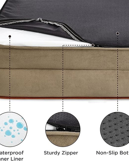 Bedsure Orthopedic Dog Bed for Large Dogs - Big Washable Dog Sofa Beds Large, Supportive Foam Pet Couch Bed with Removable Washable Cover, Waterproof Lining and Nonskid Bottom, Hazel BEDSURE