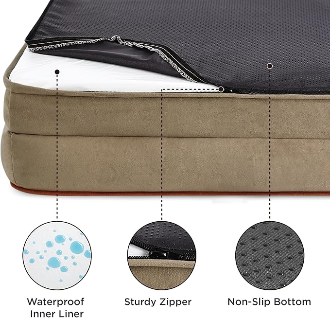 Bedsure Orthopedic Dog Bed for Large Dogs - Big Washable Dog Sofa Beds Large, Supportive Foam Pet Couch Bed with Removable Washable Cover, Waterproof Lining and Nonskid Bottom, Hazel BEDSURE