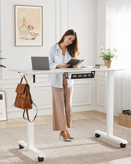 Electric Standing Desk 60 Inch, Ergonomic Height Adjustable Table with T-Shaped Metal Bracket Modern Computer Workstations for Home Office, White, 60 x 24 Inch - LeafyLoom